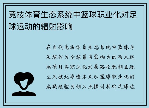 竞技体育生态系统中篮球职业化对足球运动的辐射影响