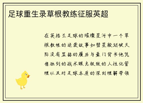 足球重生录草根教练征服英超